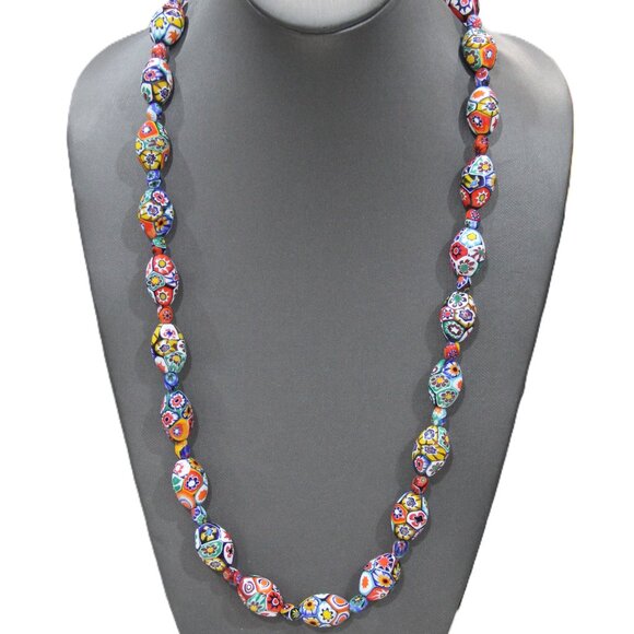 INCREDIBLE MURANO MILLEFIORI VINTAGE CHUNKY GLASS BEAD NECKLACE - Picture 3 of 4